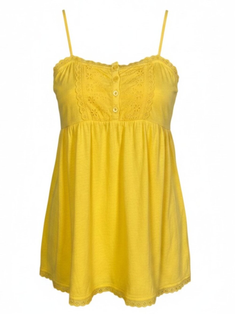 NWT Vintage Y2K Arizona Babydoll Eyelet Lace Tank Top Cami Yellow Coquette-XS